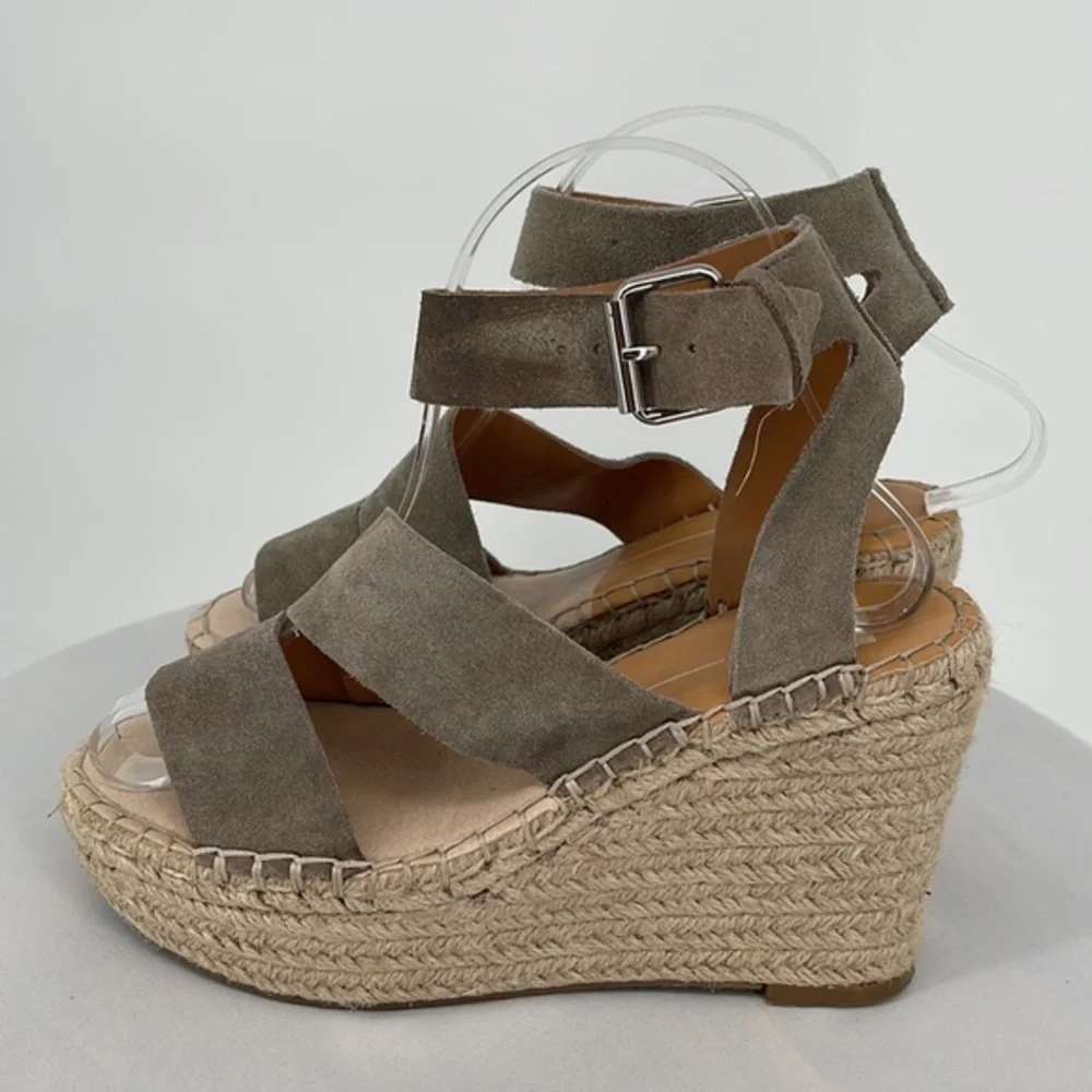 Dolce Vita Wedge Sandals Taupe 6.5‎ Shae Leather Ankle Strap Beige Heels